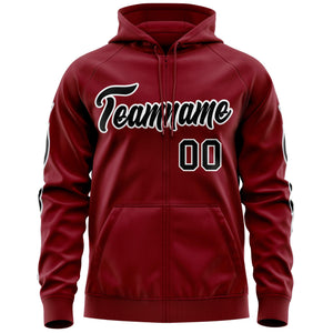 Custom Stitched Crimson Black Sports Full-Zip Sweatshirt Hoodie with Flame