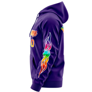 Custom Stitched Purple White Sports Full-Zip Sweatshirt Hoodie with Colored Flames