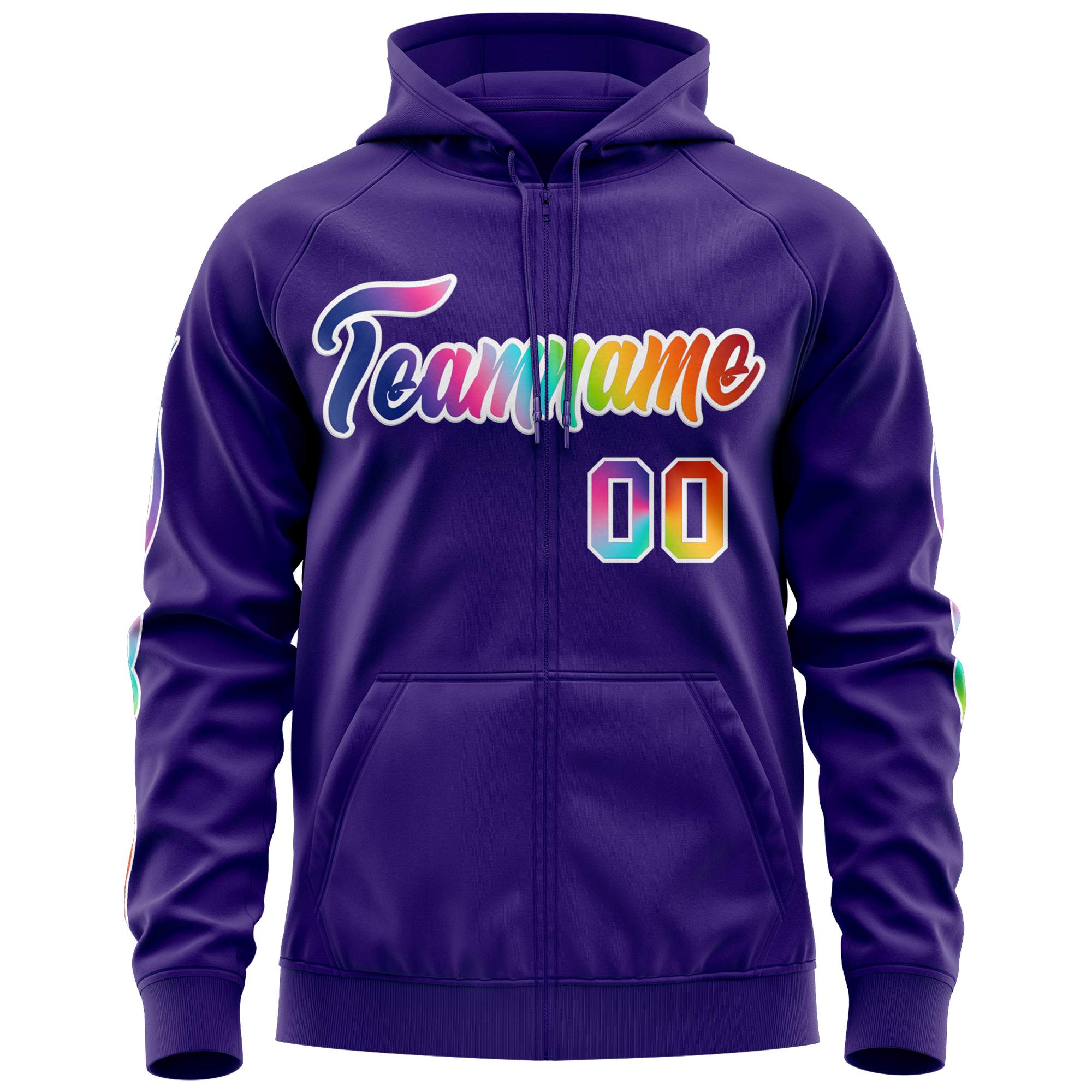 Custom Stitched Purple White Sports Full-Zip Sweatshirt Hoodie with Colored Flames