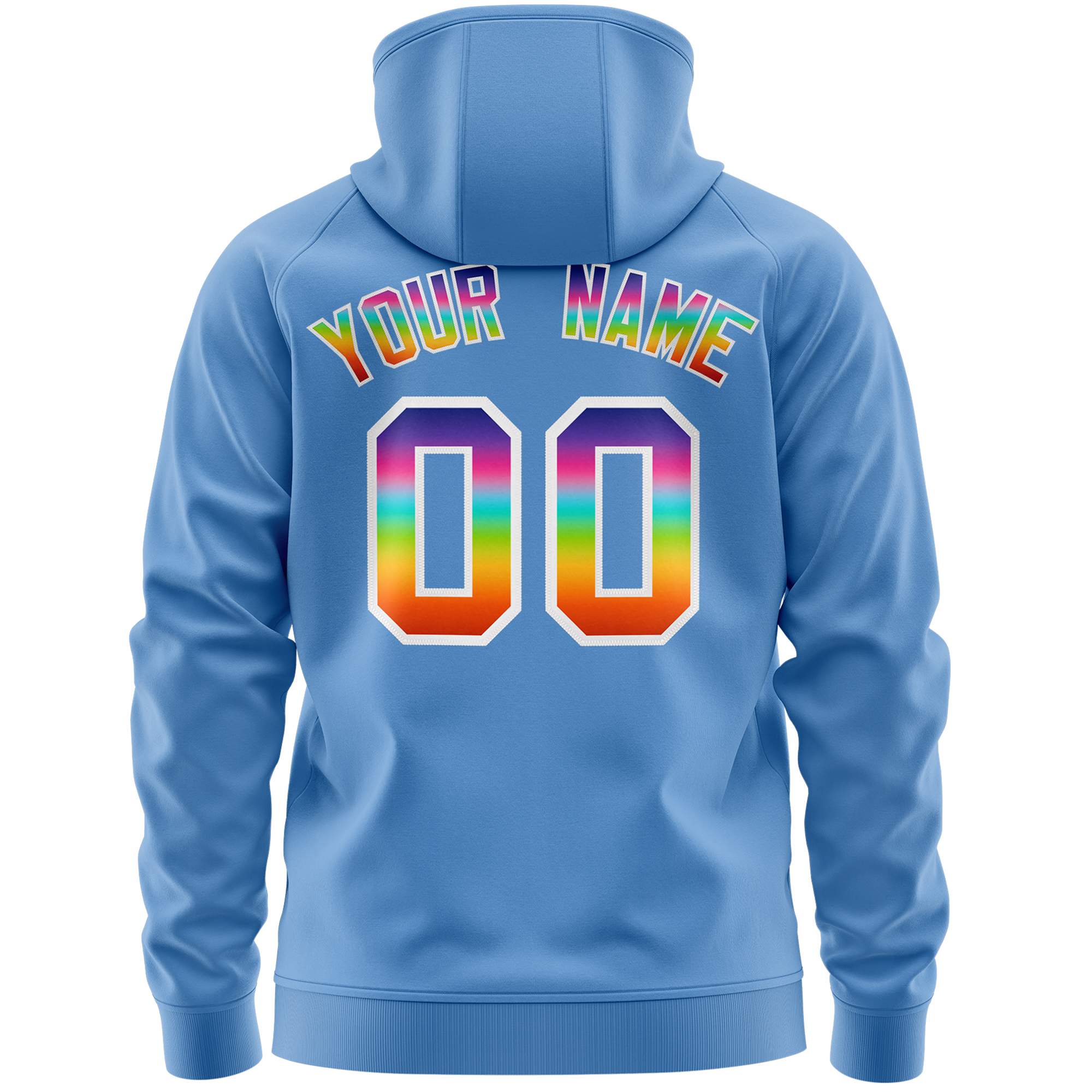 Custom Stitched Light Blue White Sports Full-Zip Sweatshirt Hoodie with Colored Flames