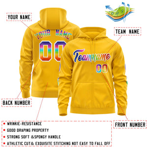 Custom Stitched Gold White Sports Full-Zip Sweatshirt Hoodie with Colored Flames