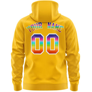 Custom Stitched Gold White Sports Full-Zip Sweatshirt Hoodie with Colored Flames