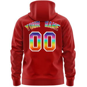 Custom Stitched Red White Sports Full-Zip Sweatshirt Hoodie with Colored Flames