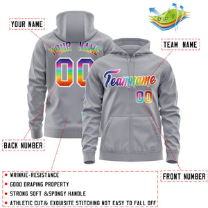 Custom Stitched Gray White Sports Full-Zip Sweatshirt Hoodie with Colored Flames