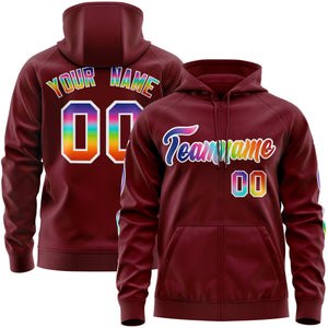 Custom Stitched Crimson White Sports Full-Zip Sweatshirt Hoodie with Colored Flames