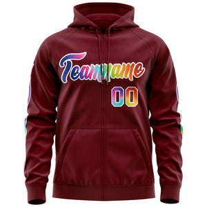 Custom Stitched Crimson White Sports Full-Zip Sweatshirt Hoodie with Colored Flames