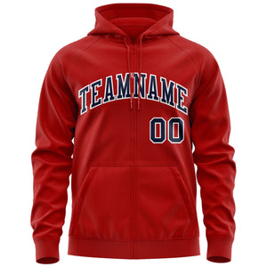 Custom Stitched Red Navy-White Sports Full-Zip Sweatshirt Hoodie