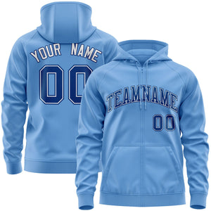 Custom Stitched Lt Blue Royal-White Sports Full-Zip Sweatshirt Hoodie