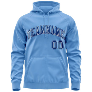 Custom Stitched Lt Blue Royal-White Sports Full-Zip Sweatshirt Hoodie