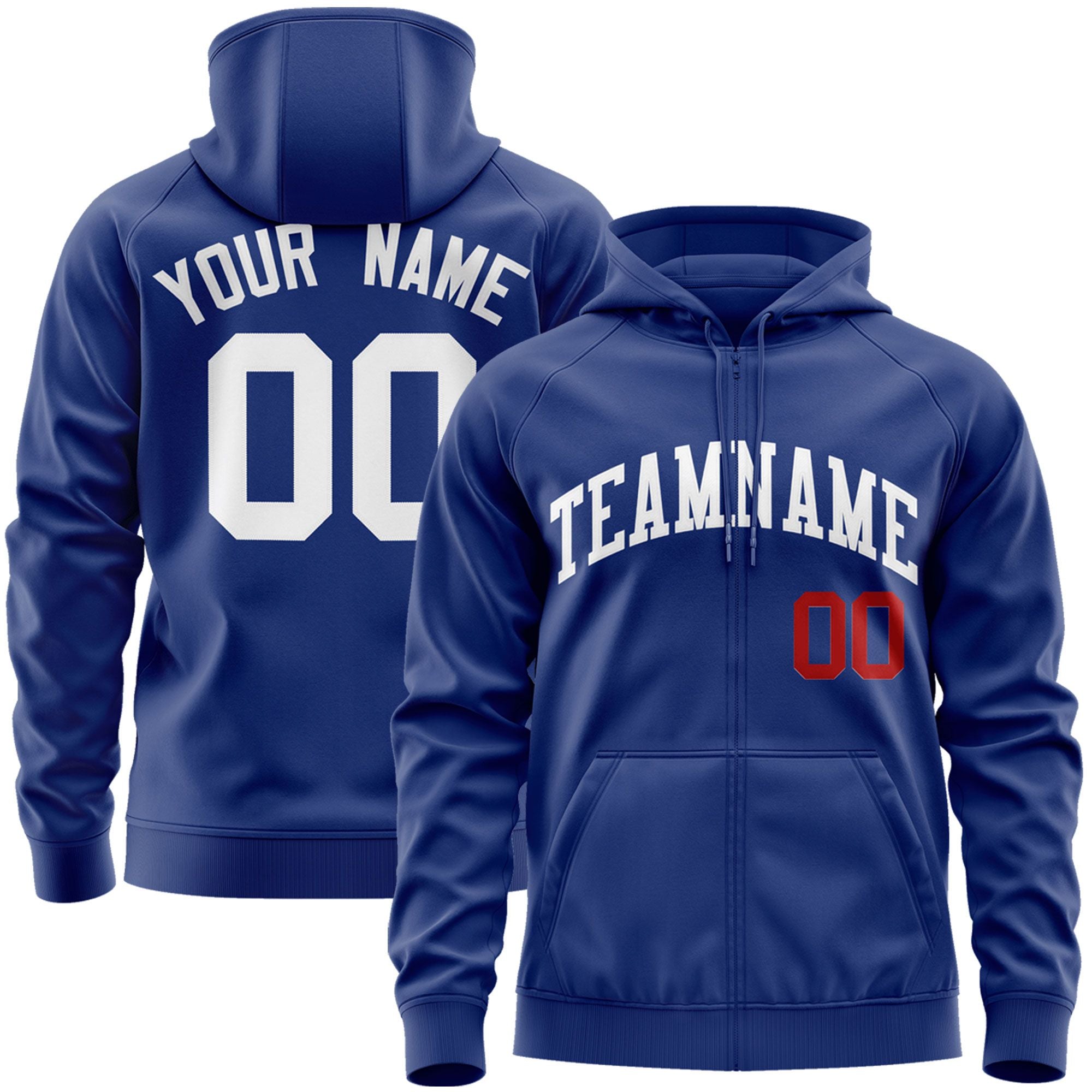 Custom Stitched Royal White Sports Full-Zip Sweatshirt Hoodie