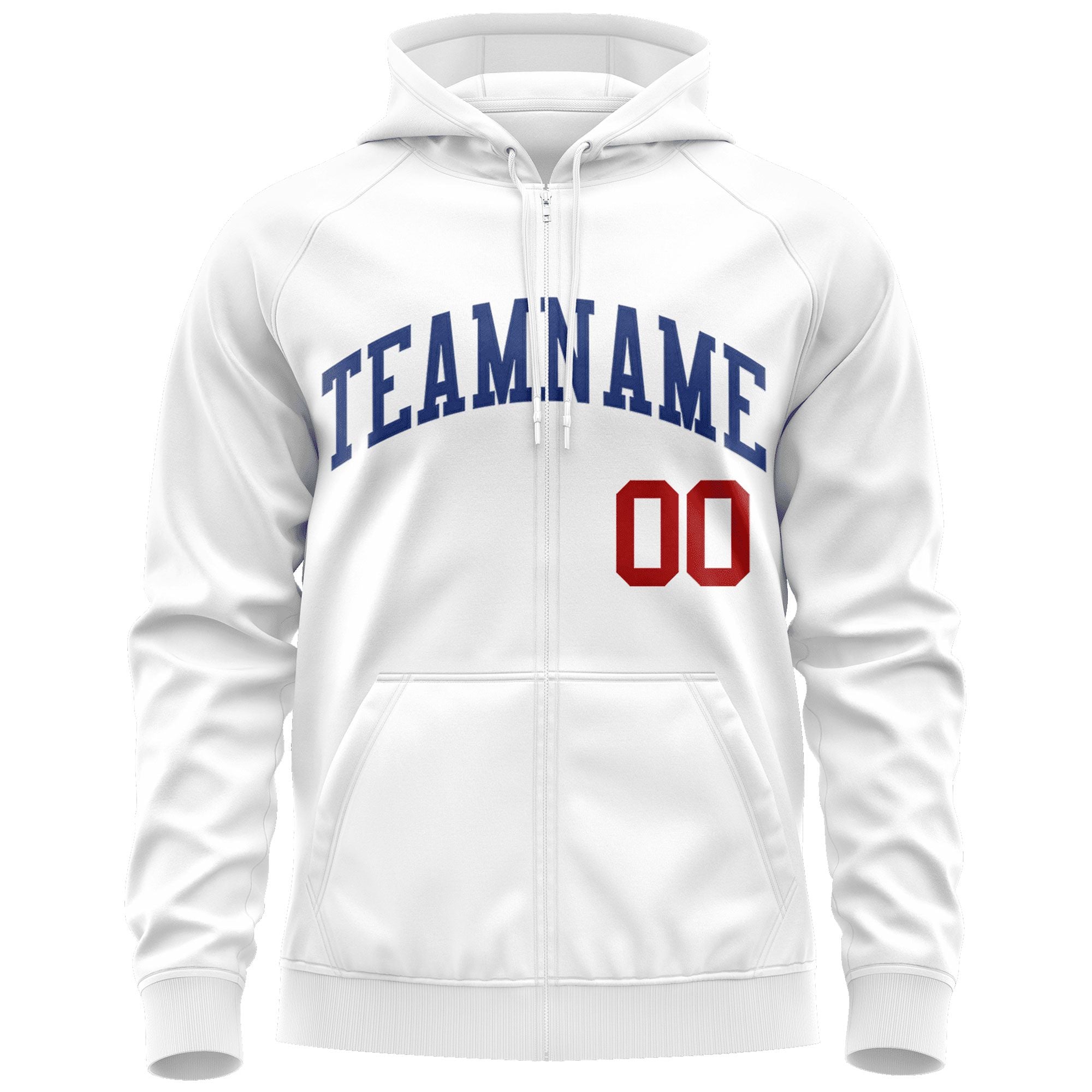 Custom Stitched White Royal Sports Full-Zip Sweatshirt Hoodie