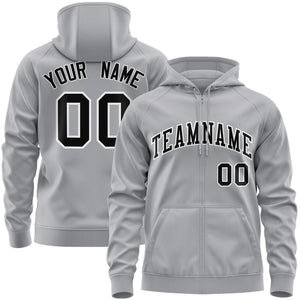 Custom Stitched Gray Black-White Sports Full-Zip Sweatshirt Hoodie