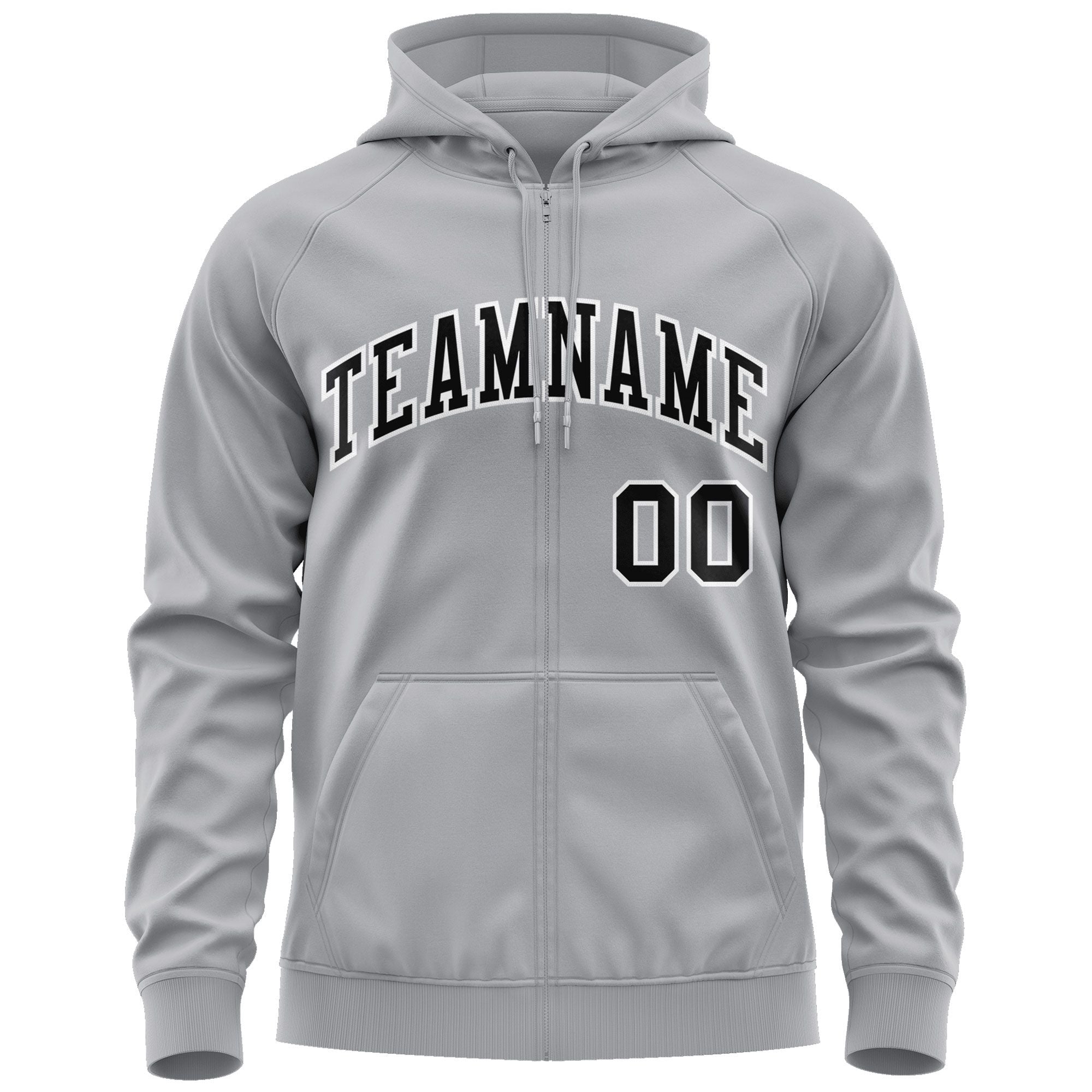 Custom Stitched Gray Black-White Sports Full-Zip Sweatshirt Hoodie