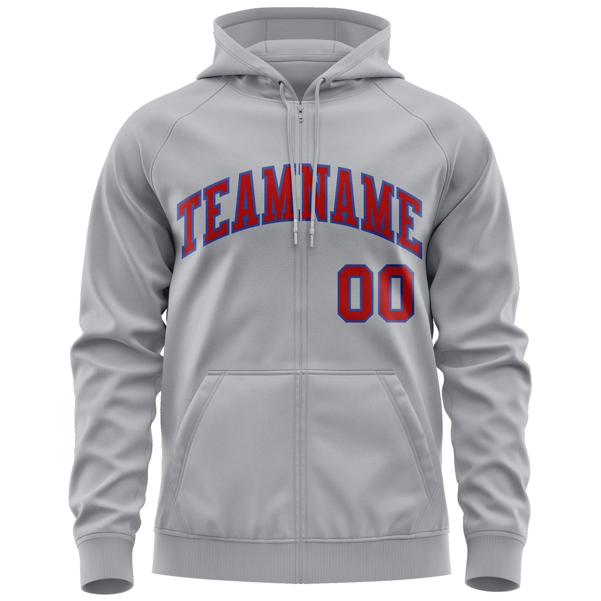 Custom Stitched Gray Red-Royal Sports Full-Zip Sweatshirt Hoodie