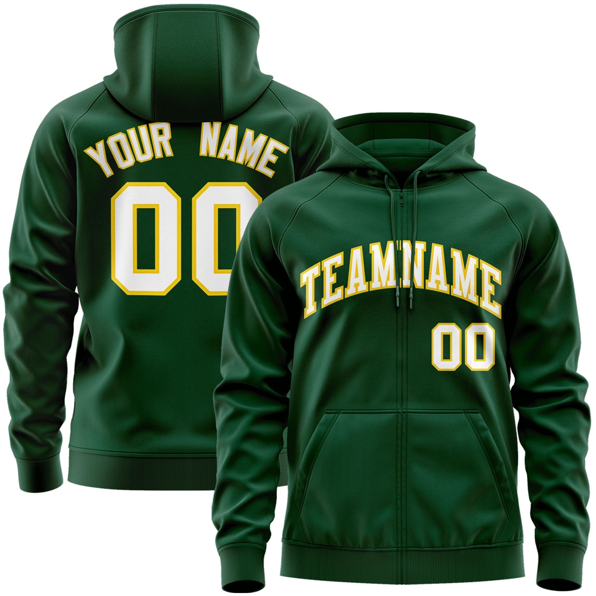 Custom Stitched Green White-Gold Sports Full-Zip Sweatshirt Hoodie