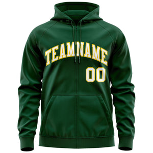 Custom Stitched Green White-Gold Sports Full-Zip Sweatshirt Hoodie