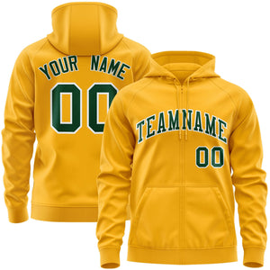 Custom Stitched Gold Kelly Green-White Sports Full-Zip Sweatshirt Hoodie