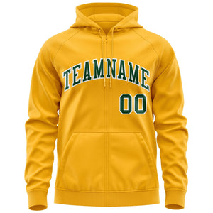 Custom Stitched Gold Kelly Green-White Sports Full-Zip Sweatshirt Hoodie