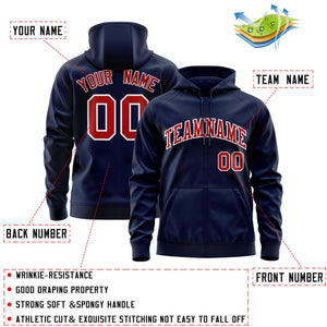 Custom Stitched Navy Red-White Sports Full-Zip Sweatshirt Hoodie