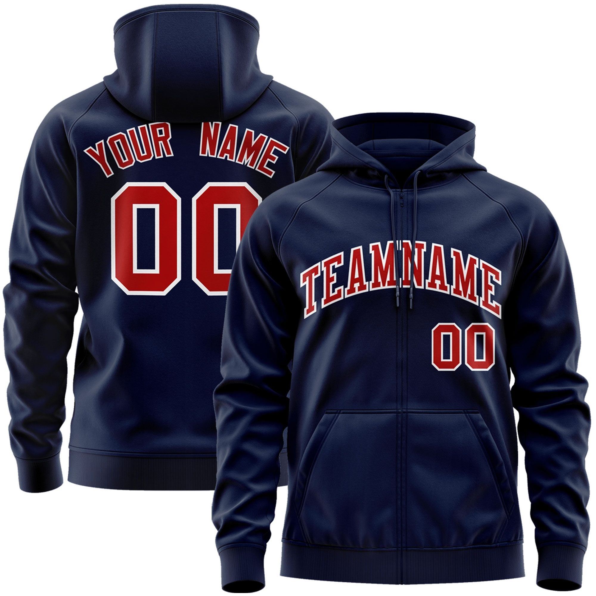 Custom Stitched Navy Red-White Sports Full-Zip Sweatshirt Hoodie