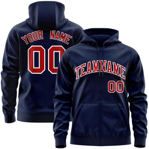 Custom Stitched Navy Red-White Sports Full-Zip Sweatshirt Hoodie