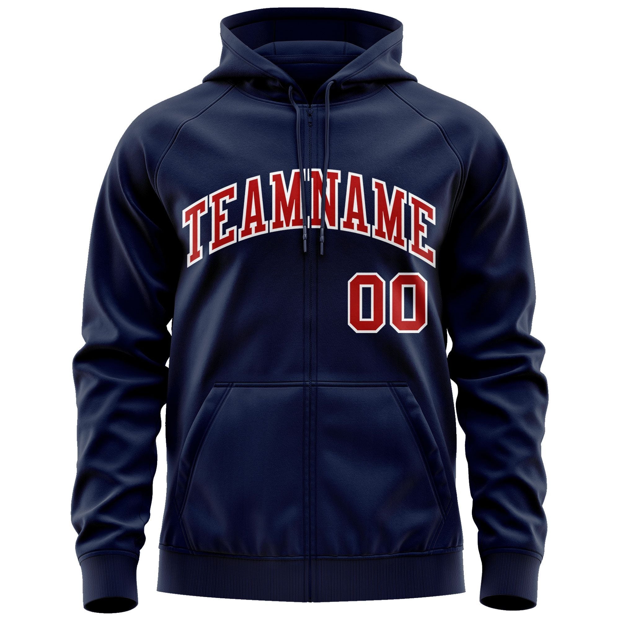 Custom Stitched Navy Red-White Sports Full-Zip Sweatshirt Hoodie