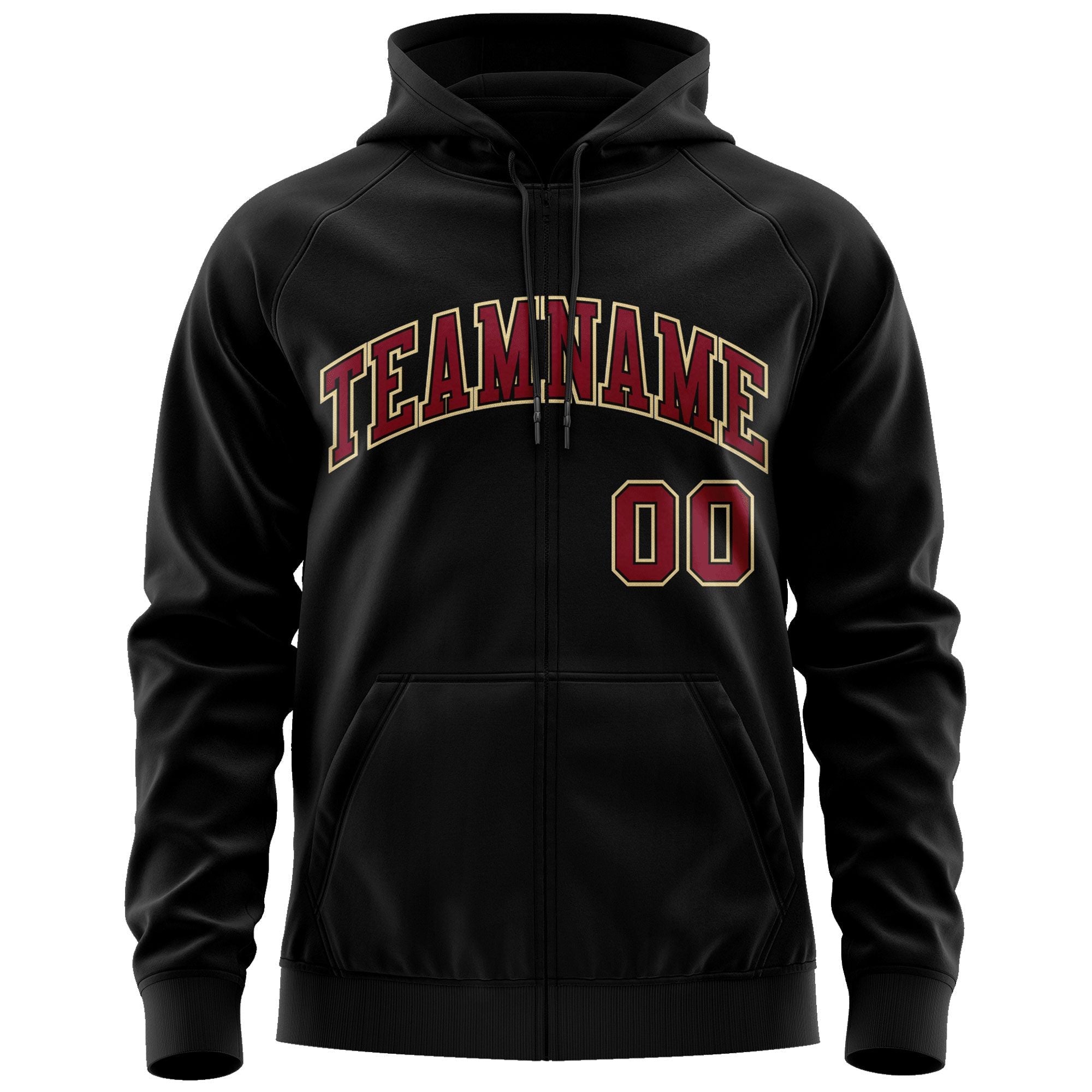 Custom Stitched Black Maroon-Khaki Sports Full-Zip Sweatshirt Hoodie