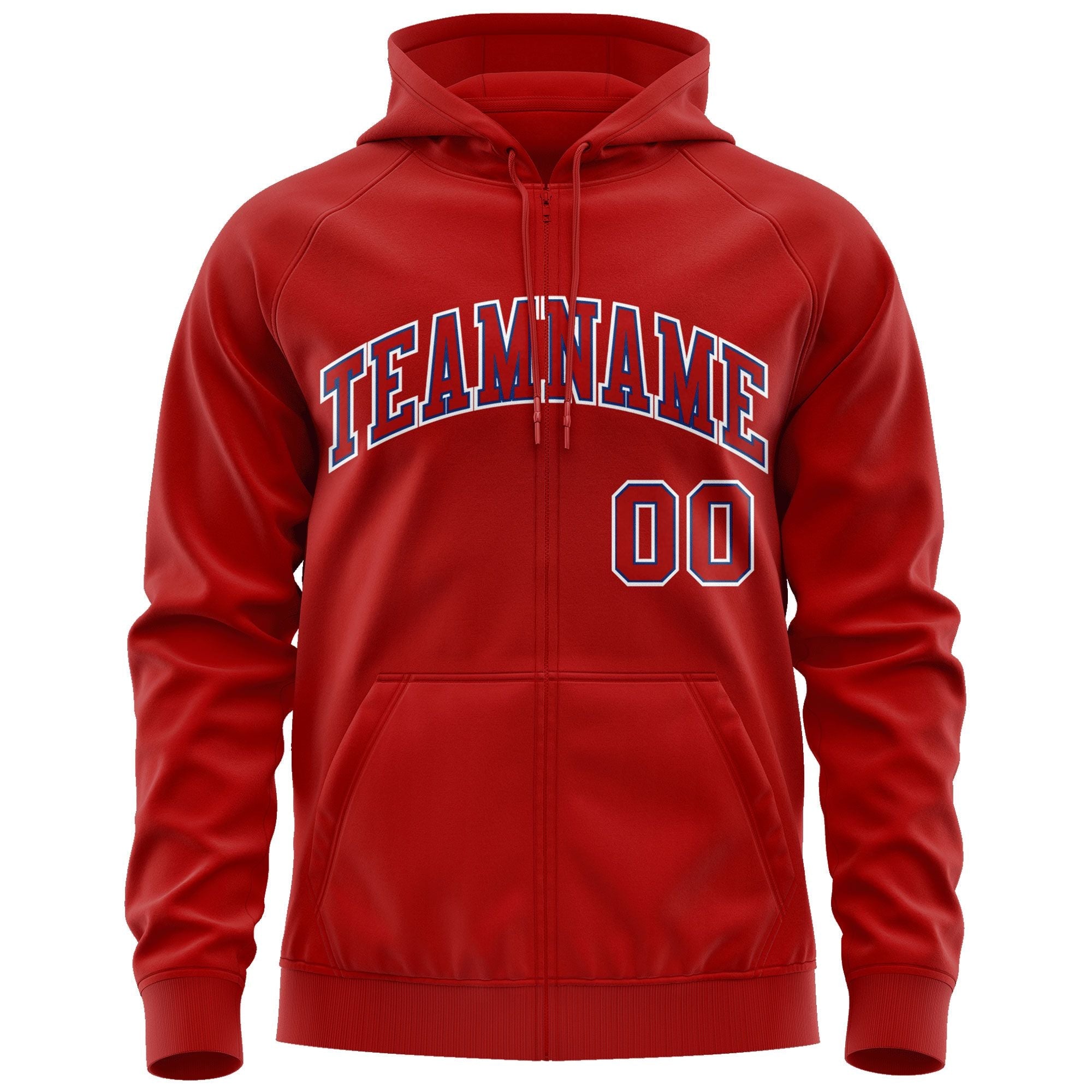 Custom Stitched Red Royal-White Sports Full-Zip Sweatshirt Hoodie