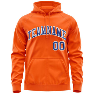 Custom Stitched Orange Royal-White Sports Full-Zip Sweatshirt Hoodie