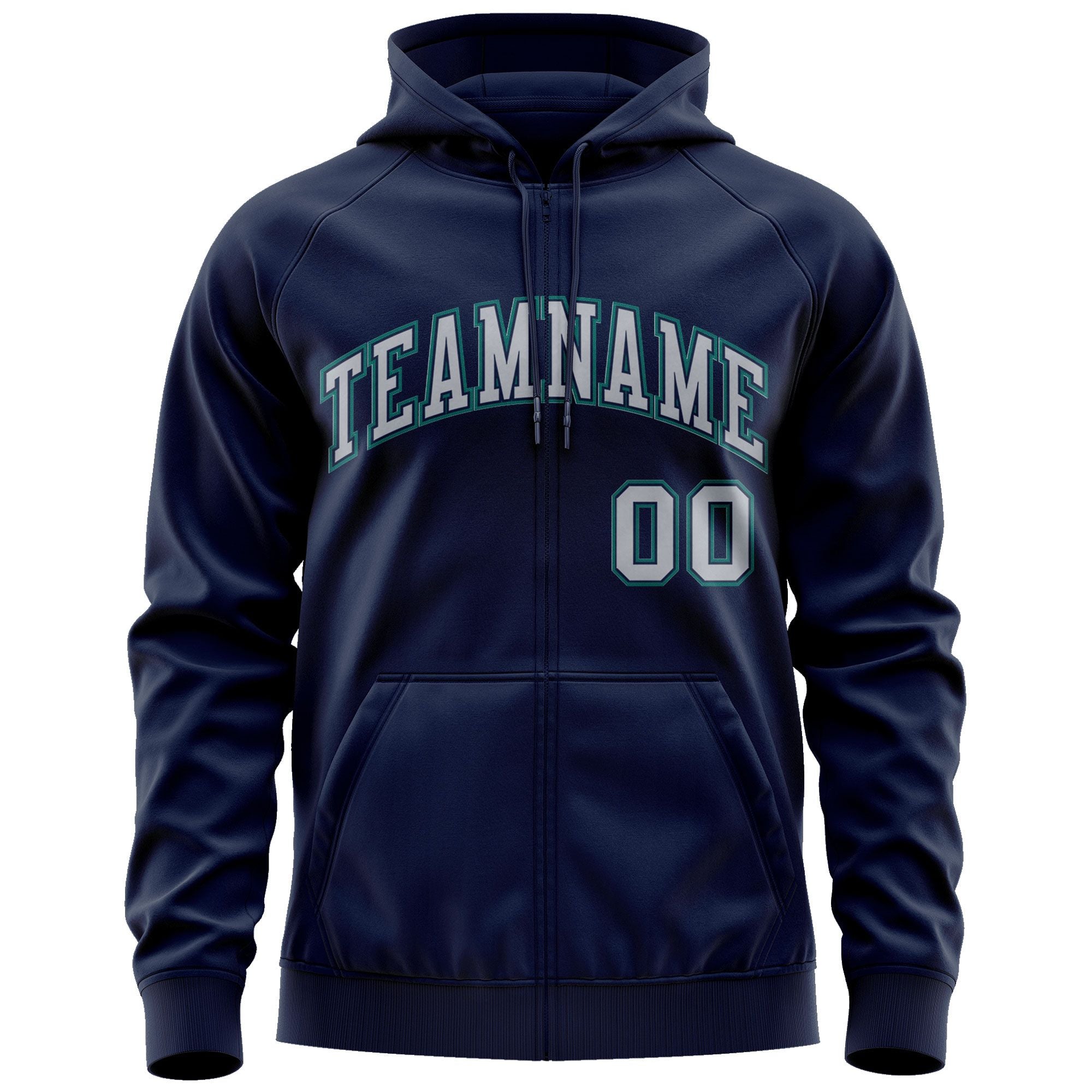 Custom Stitched Navy Gray-Aqua Sports Full-Zip Sweatshirt Hoodie