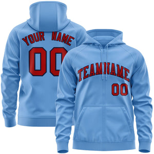 Custom Stitched Lt Blue Red-Navy Sports Full-Zip Sweatshirt Hoodie