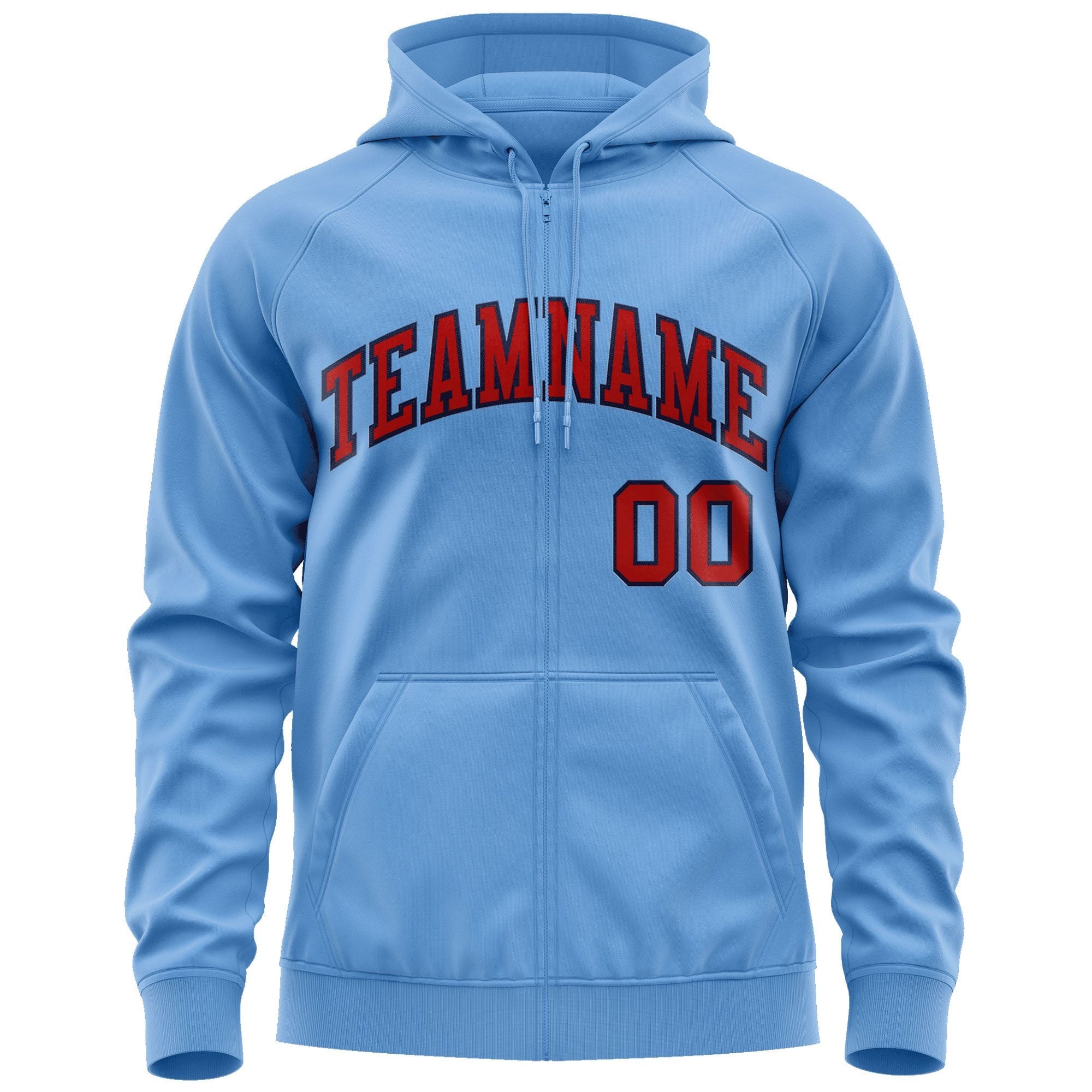 Custom Stitched Lt Blue Red-Navy Sports Full-Zip Sweatshirt Hoodie