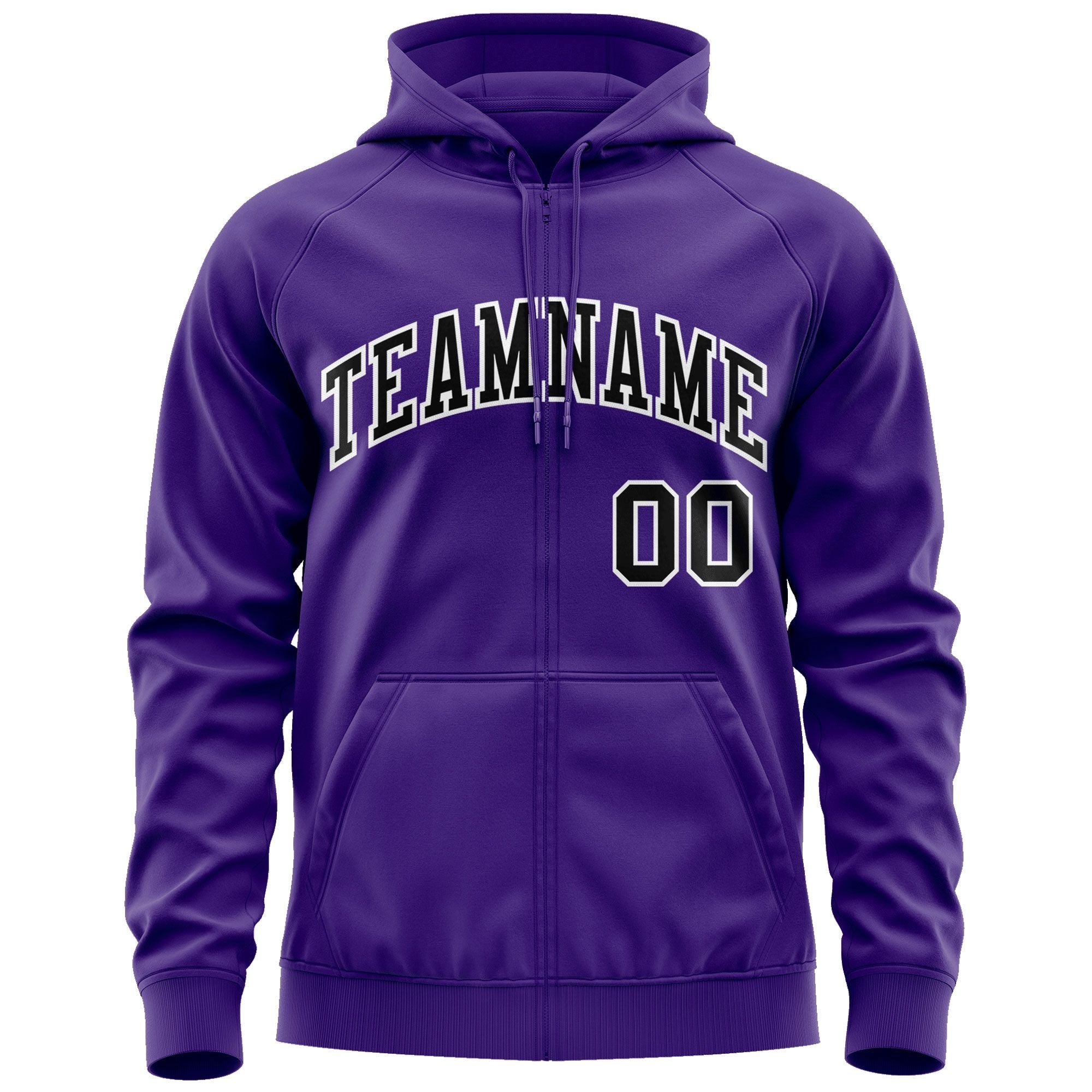 Custom Stitched Purple Black-White Sports Full-Zip Sweatshirt Hoodie