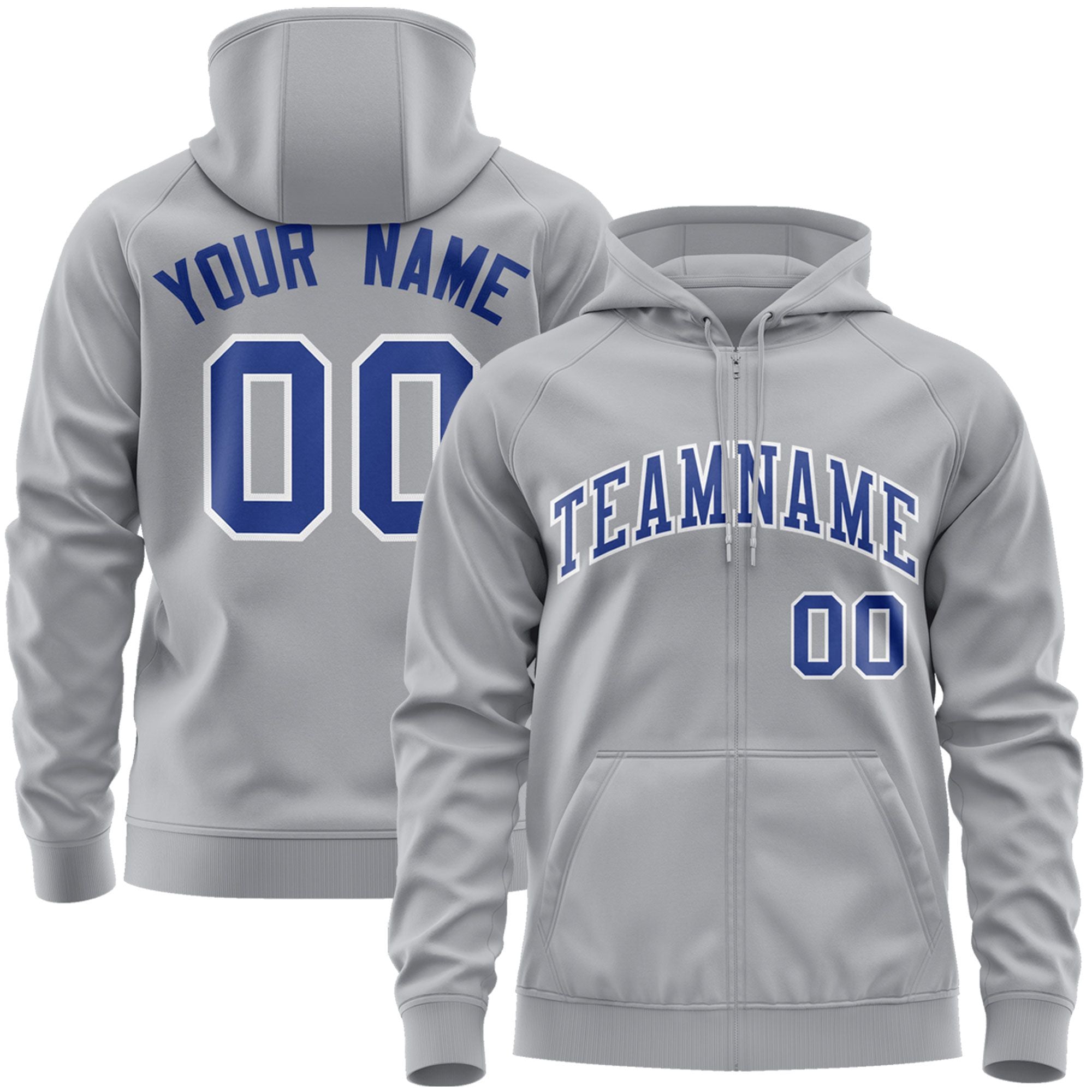 Custom Stitched Gray Royal-White Sports Full-Zip Sweatshirt Hoodie