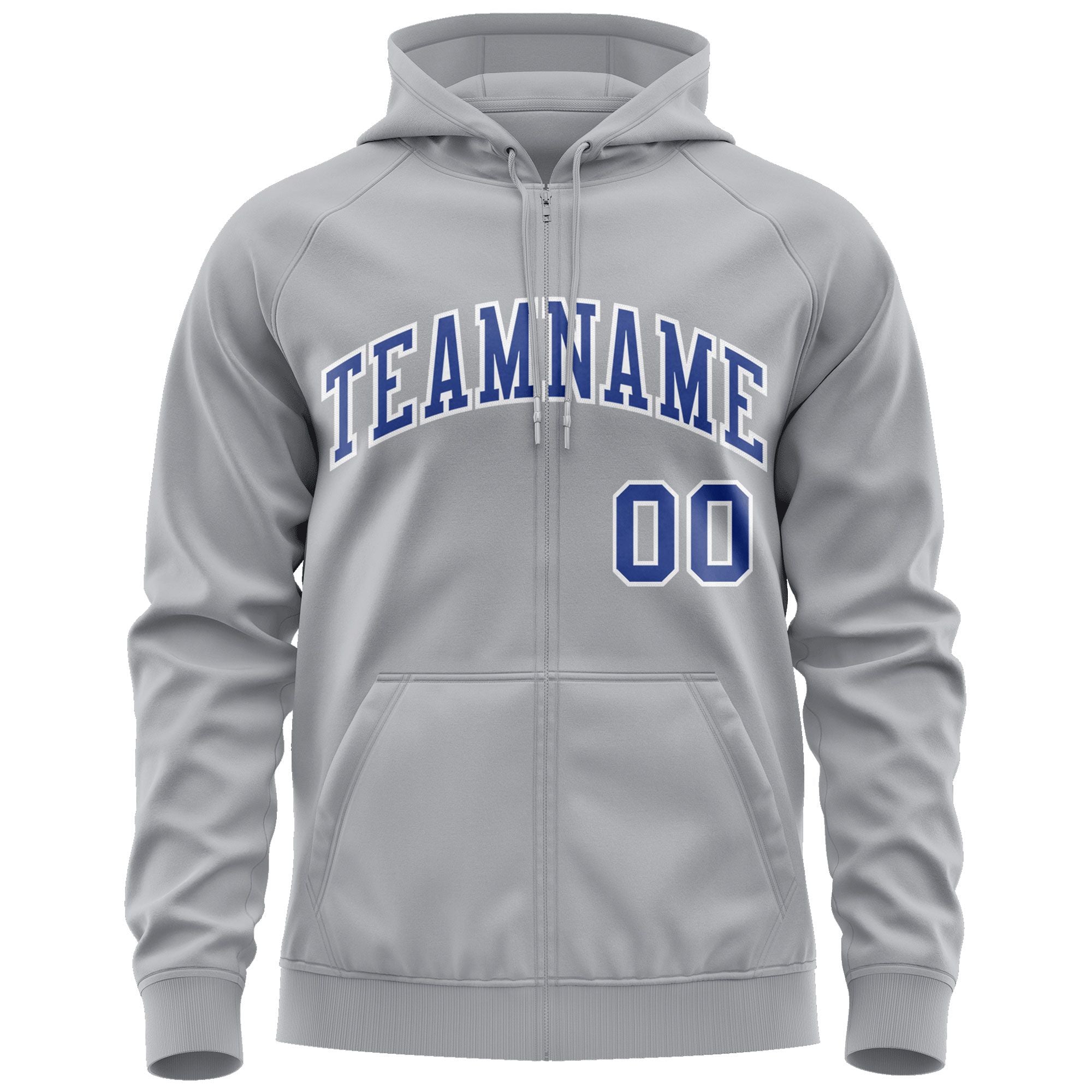 Custom Stitched Gray Royal-White Sports Full-Zip Sweatshirt Hoodie