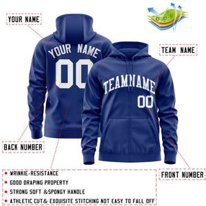 Custom Stitched Royal White Sports Full-Zip Sweatshirt Hoodie