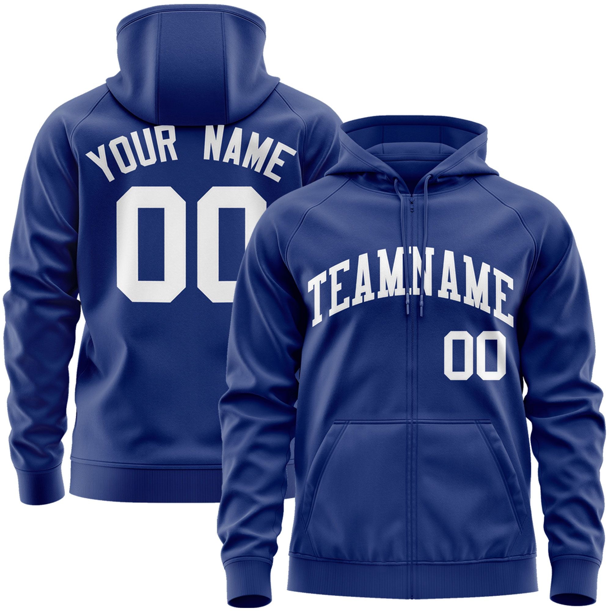 Custom Stitched Royal White Sports Full-Zip Sweatshirt Hoodie