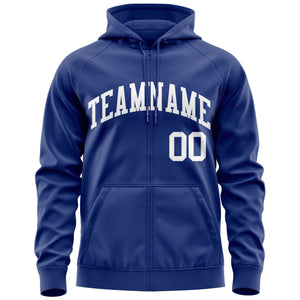 Custom Stitched Royal White Sports Full-Zip Sweatshirt Hoodie