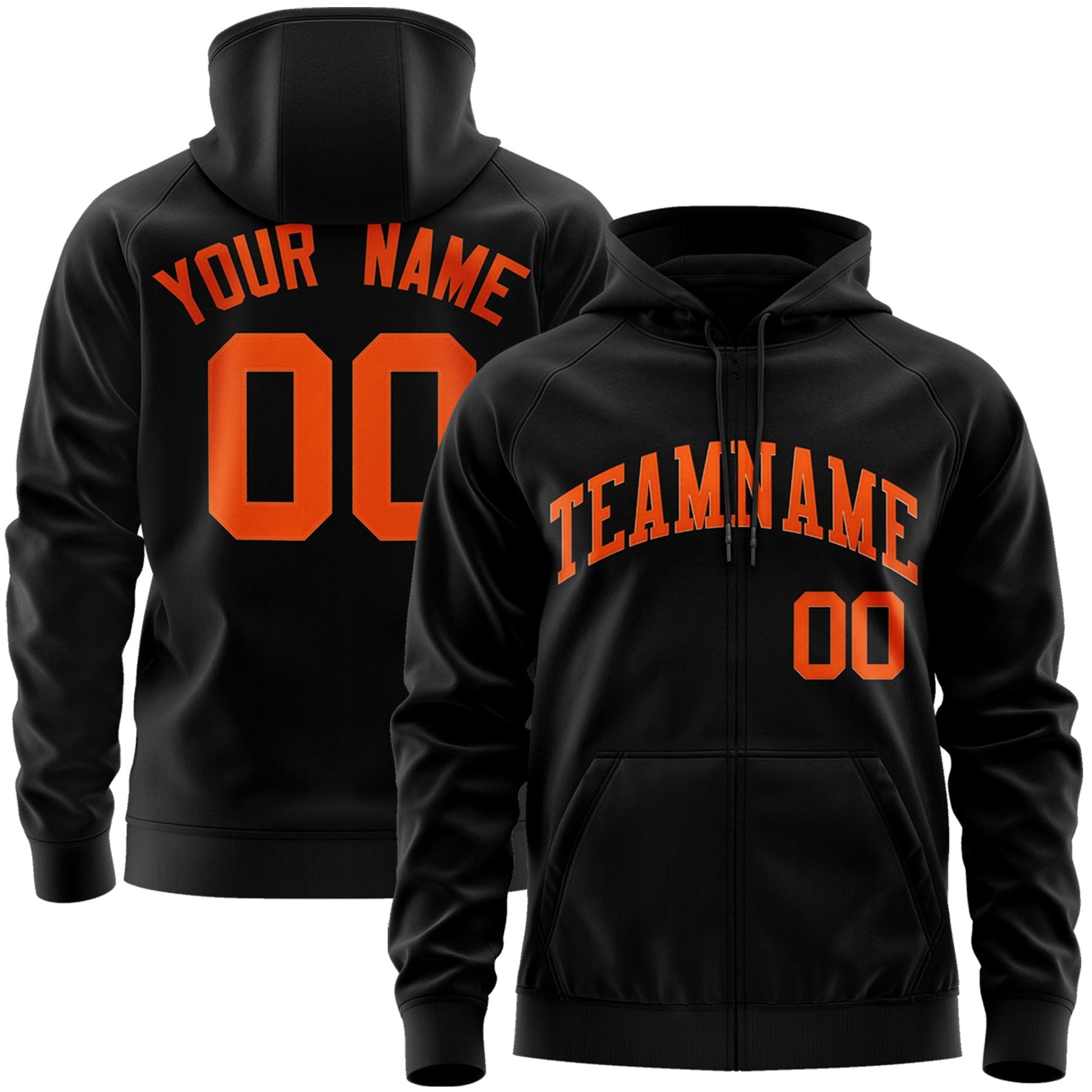 Custom Stitched Black Orange Sports Full-Zip Sweatshirt Hoodie