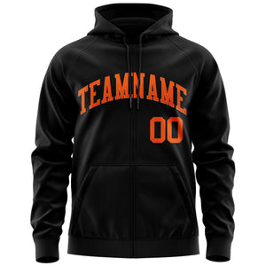 Custom Stitched Black Orange Sports Full-Zip Sweatshirt Hoodie