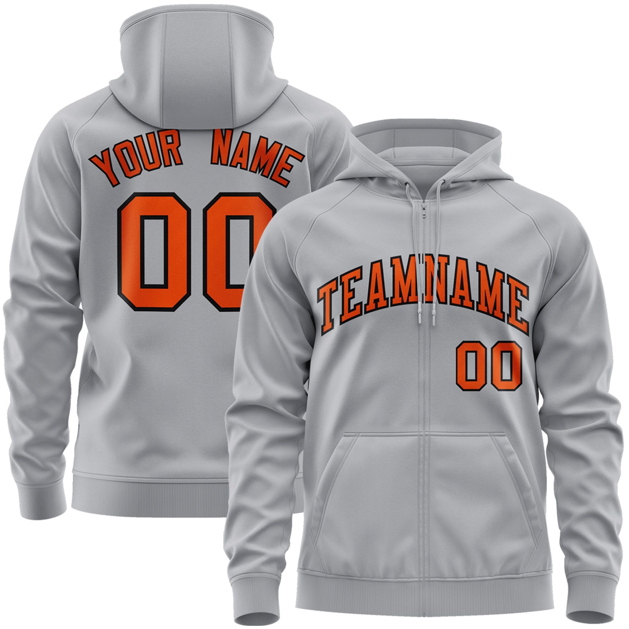 Custom Stitched Gray Orange-Black Sports Full-Zip Sweatshirt Hoodie