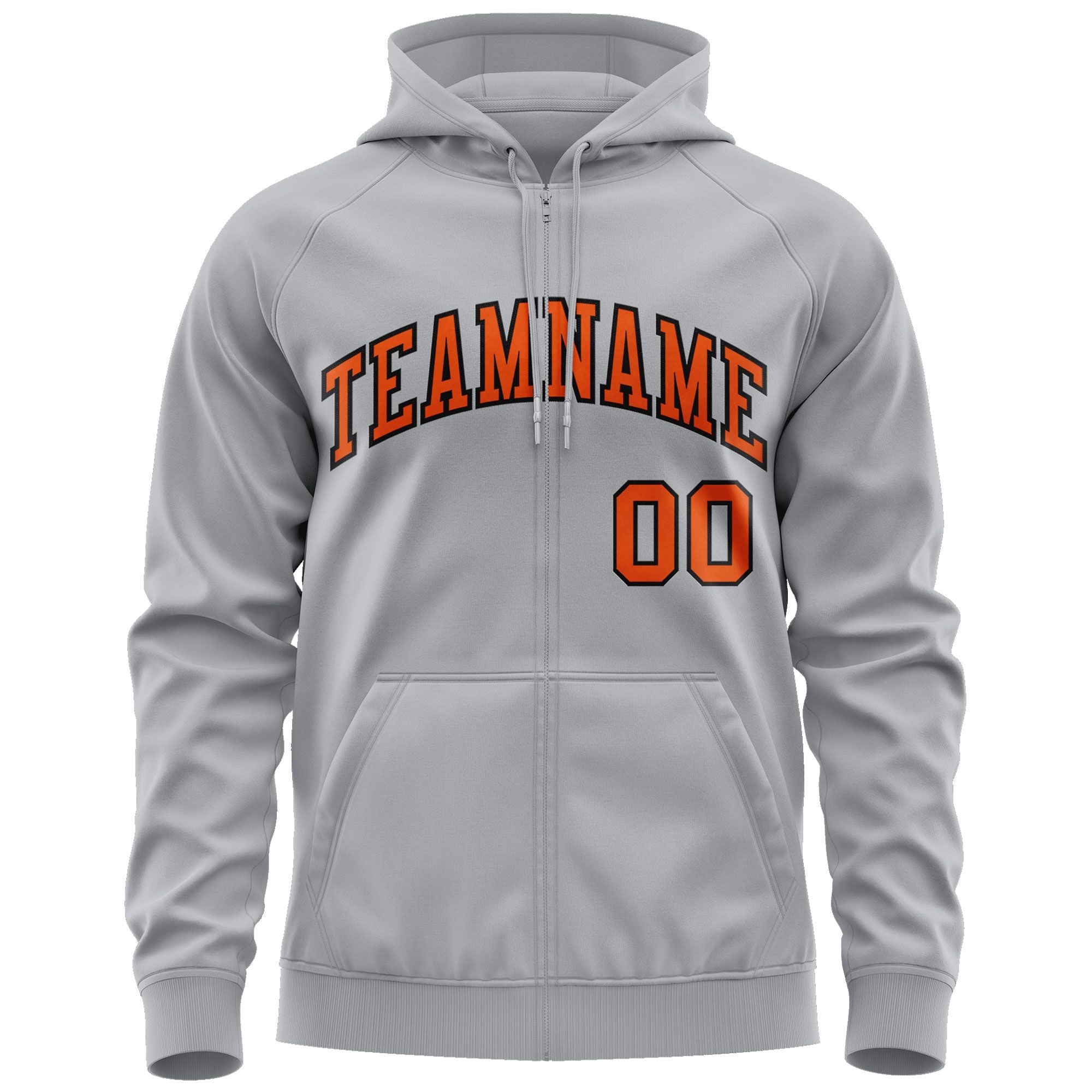 Custom Stitched Gray Orange-Black Sports Full-Zip Sweatshirt Hoodie