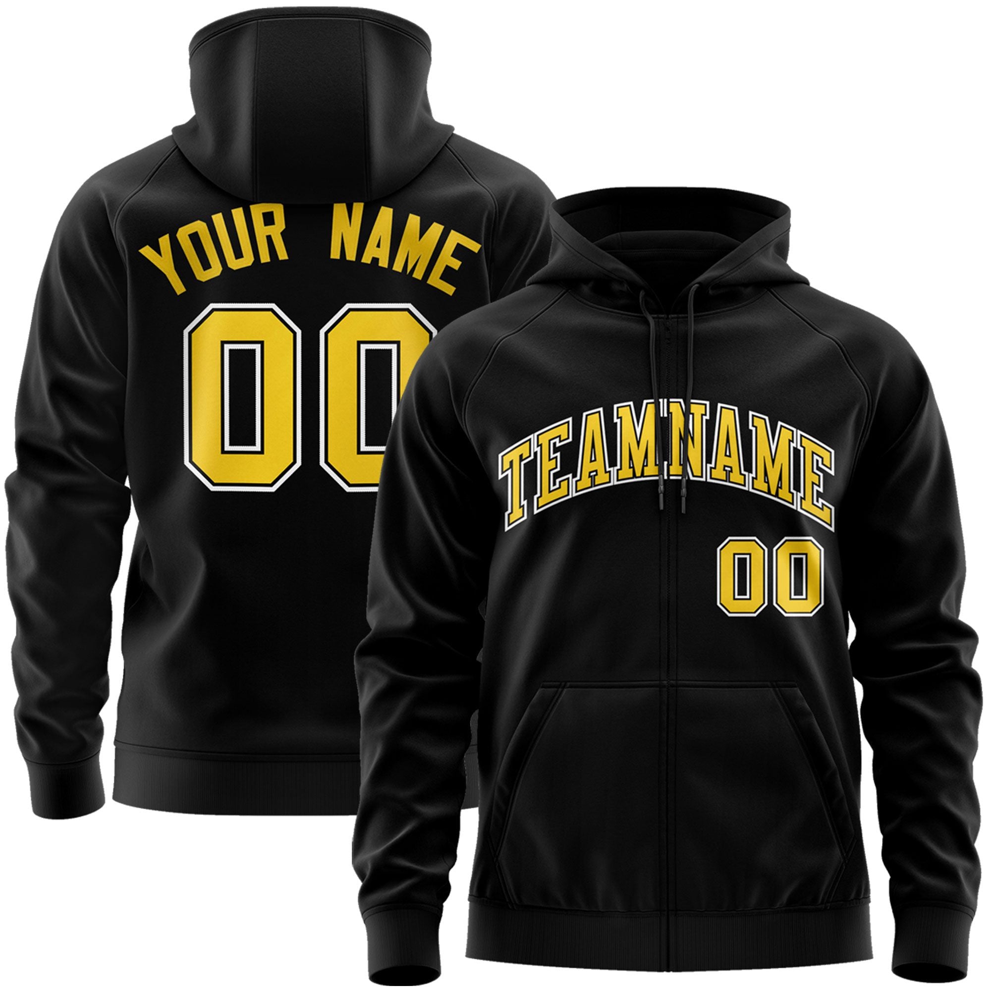 Custom Stitched Black Gold-White Sports Full-Zip Sweatshirt Hoodie