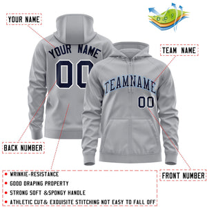 Custom Stitched Gray Navy-Light Blue Sports Full-Zip Sweatshirt Hoodie