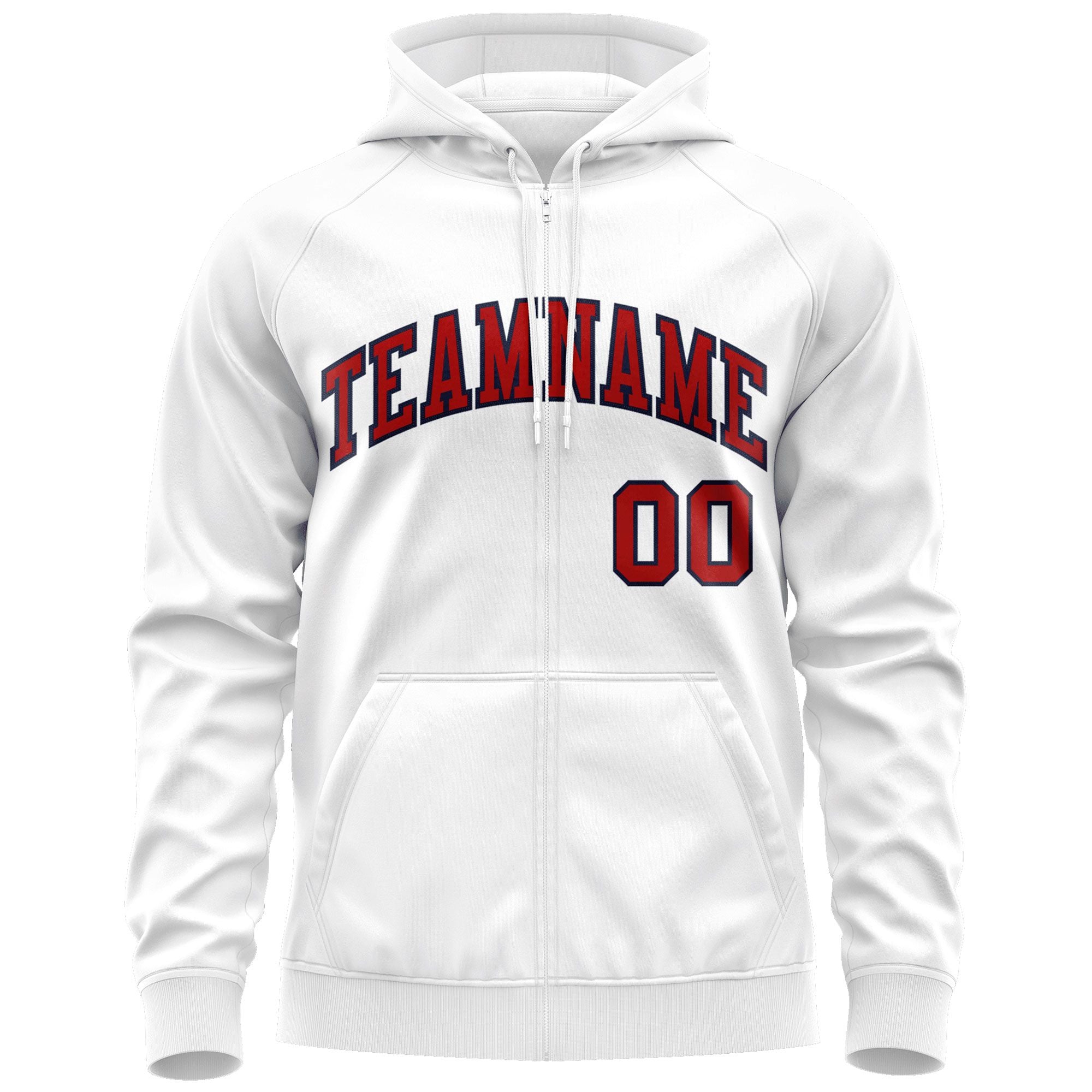 Custom Stitched White Red-Navy Sports Full-Zip Sweatshirt Hoodie