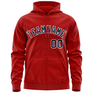 Custom Stitched Red Navy-White Sports Full-Zip Sweatshirt Hoodie