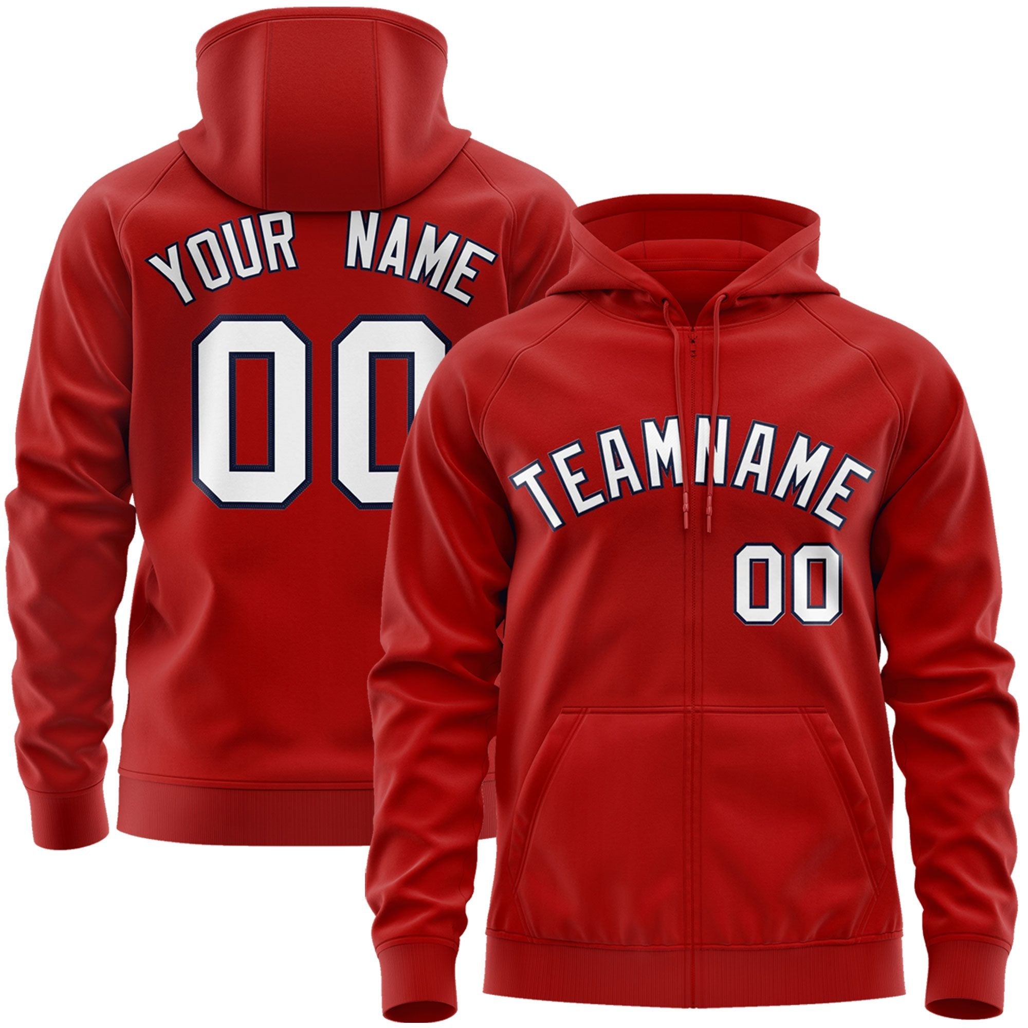 Custom Stitched Red White-Navy Sports Full-Zip Sweatshirt Hoodie