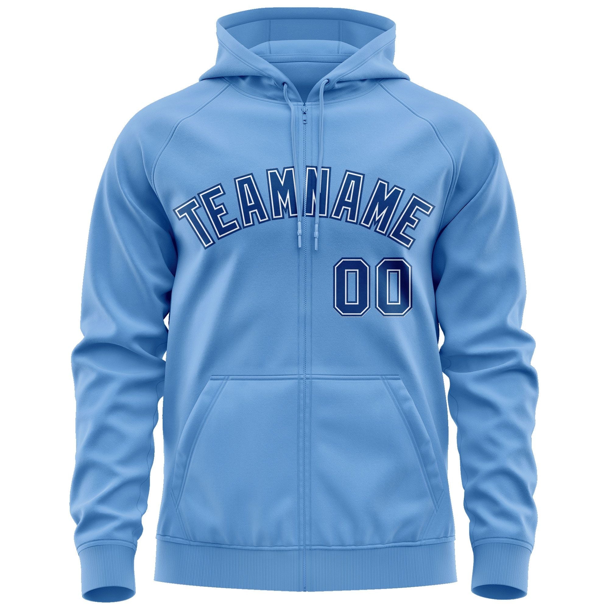 Custom Stitched Lt Blue Royal-White Sports Full-Zip Sweatshirt Hoodie