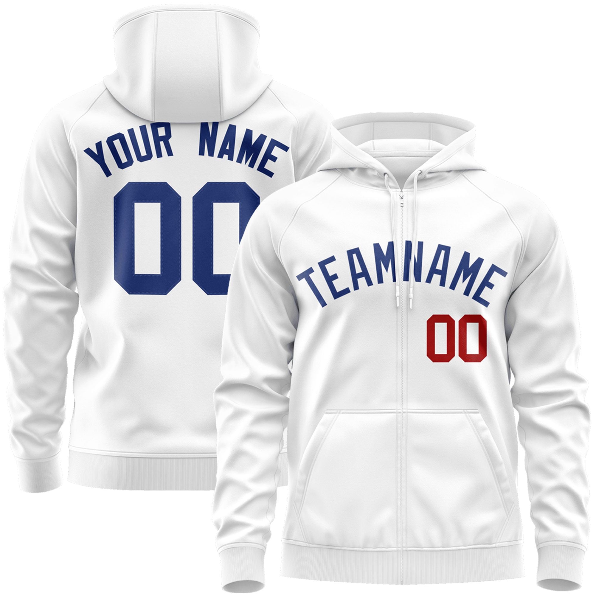 Custom Stitched White Royal Sports Full-Zip Sweatshirt Hoodie