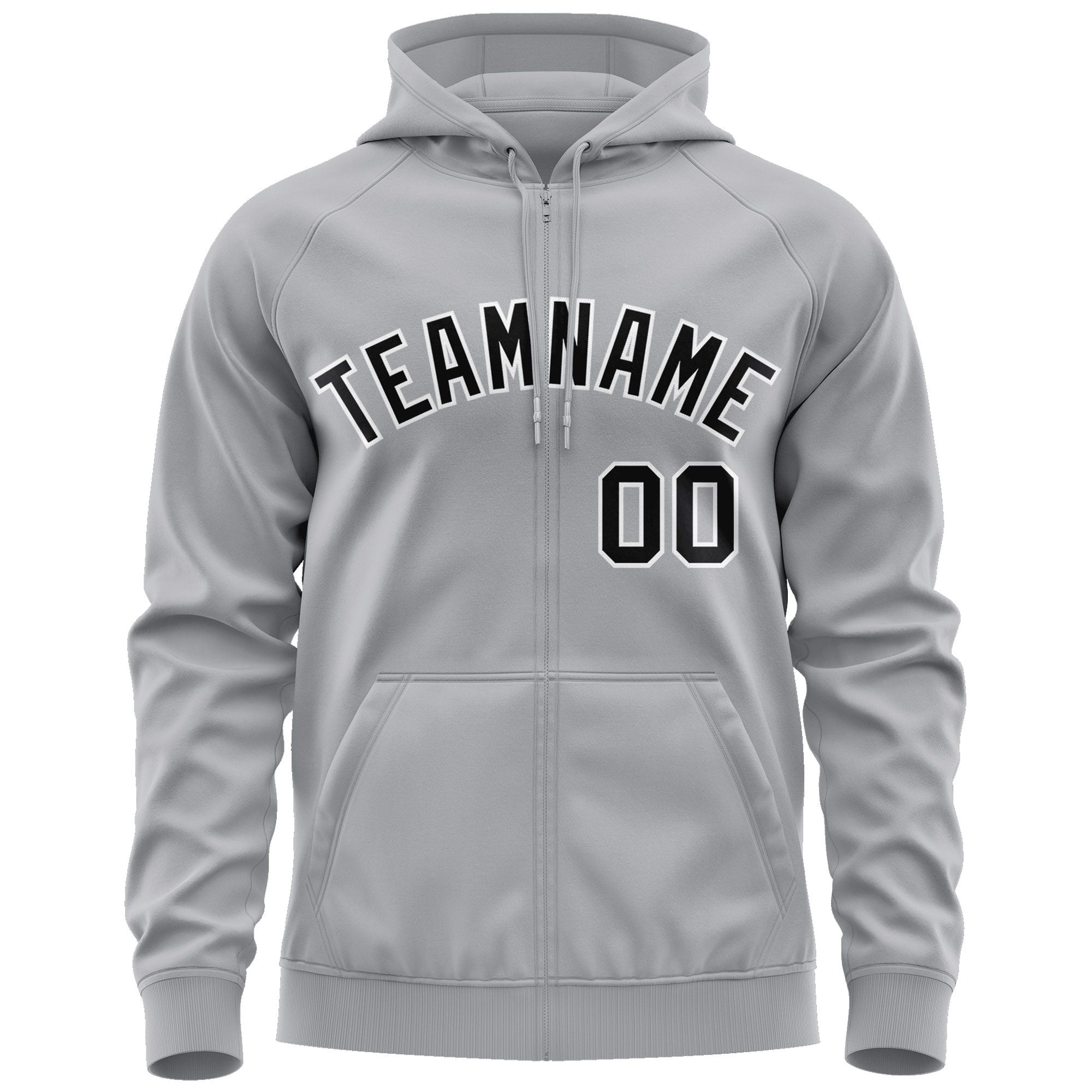 Custom Stitched Gray Black-White Sports Full-Zip Sweatshirt Hoodie